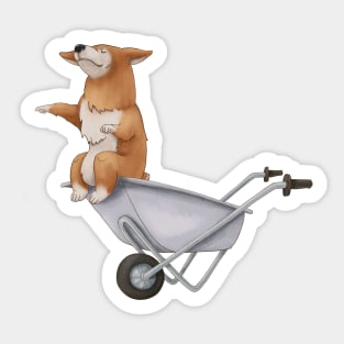 Great little dog. Cute Corgi boss, imperiously sits in a wheelbarrow. Illustration Sticker